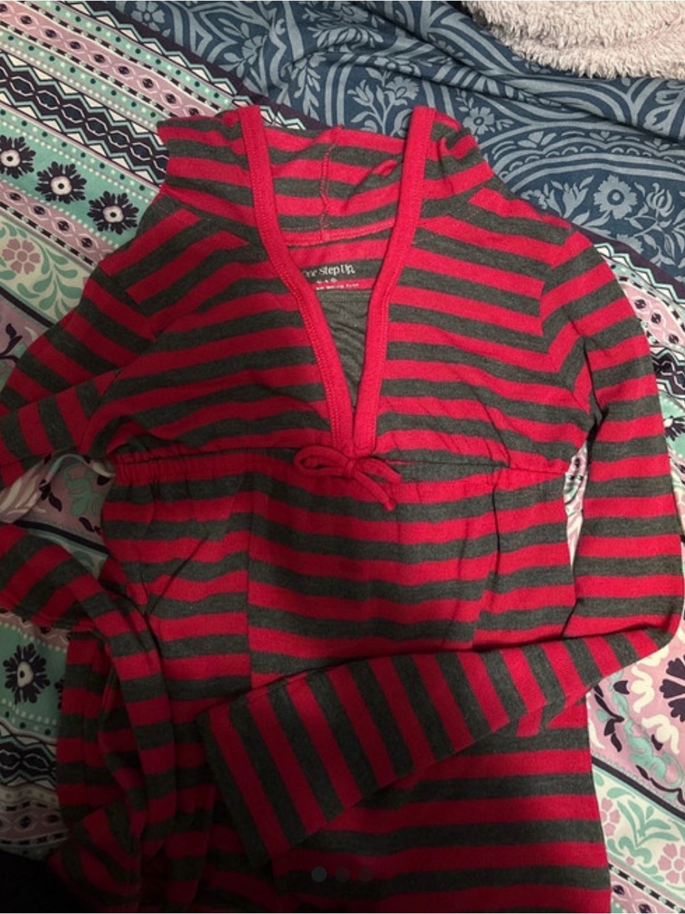 Kids Red and Gray Striped long sleeve with hood